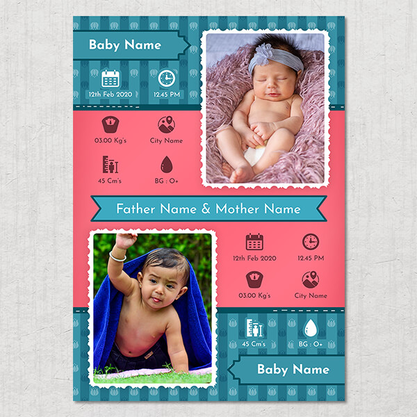 Custom Twin Babies Striped Pattern Design Acrylic Photo Frame