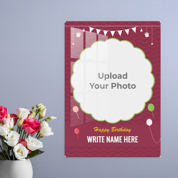 Custom Birthday Wishes with Hanging Gifts and Balloons Design: Portrait Acrylic Photo Frame with Image Printing – PrintShoppy Photo Frames