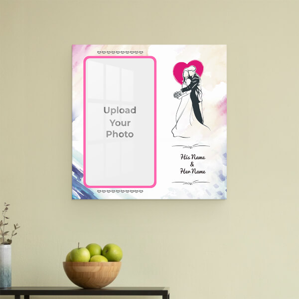 Custom Water Colours Background with Wedding Couple Design: Square Acrylic Photo Frame with Image Printing – PrintShoppy Photo Frames