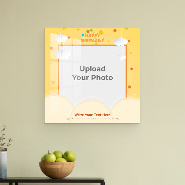 Custom Birthday Wishes with Hanging Clouds Design: Square Acrylic Photo Frame with Image Printing – PrintShoppy Photo Frames