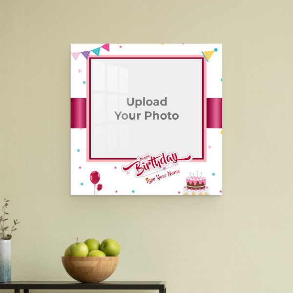 Custom Birthday Wishes with Pink Ribbon Design: Square Acrylic Photo Frame with Image Printing – PrintShoppy Photo Frames