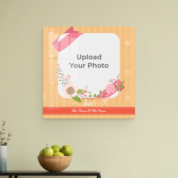 Custom Bouquet with Love Background Design: Square Acrylic Photo Frame with Image Printing – PrintShoppy Photo Frames