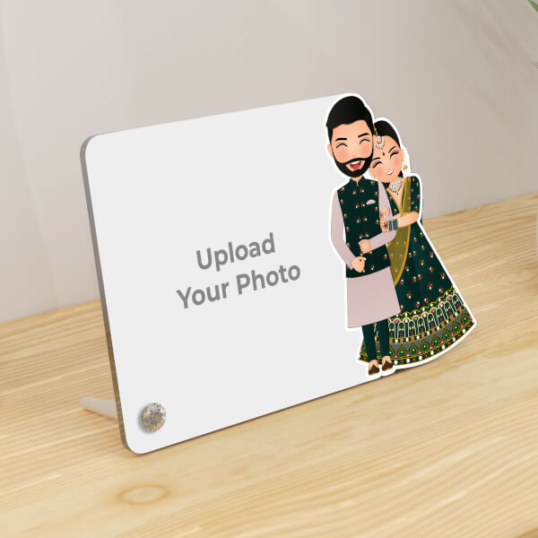 Custom Your Photo On Acrylic Photo Stand With Happy Wedding Anniversary Design