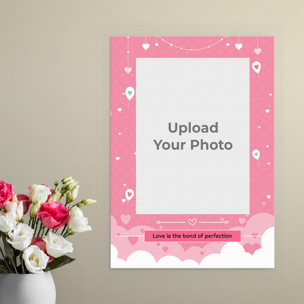 Custom Love is the Bond Quotation with Hanging Hearts Design: Portrait Aluminium Photo Frame with Image Printing – PrintShoppy Photo Frames