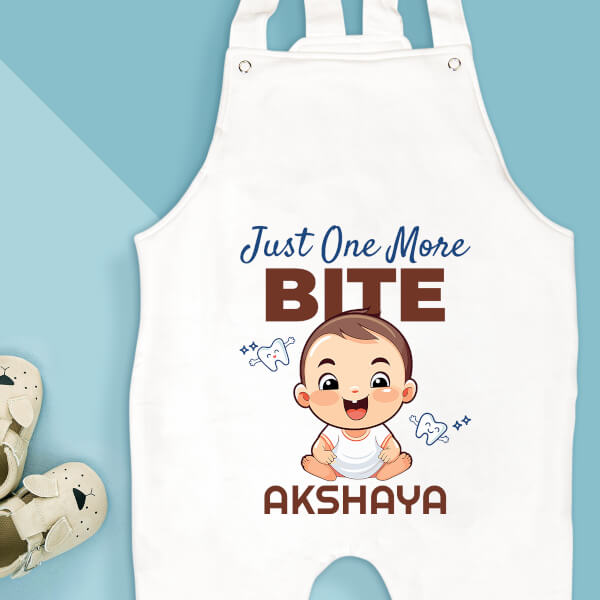 Custom Just One More Bite Milestone Collection Dungaree Design