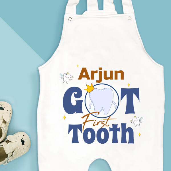 Custom Baby Got First Tooth Milestone Collection Dungaree Design