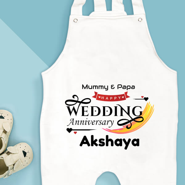 Custom Happy Wedding Anniversary Wishes From The Kid with Hearts Milestone Collection Dungaree Design