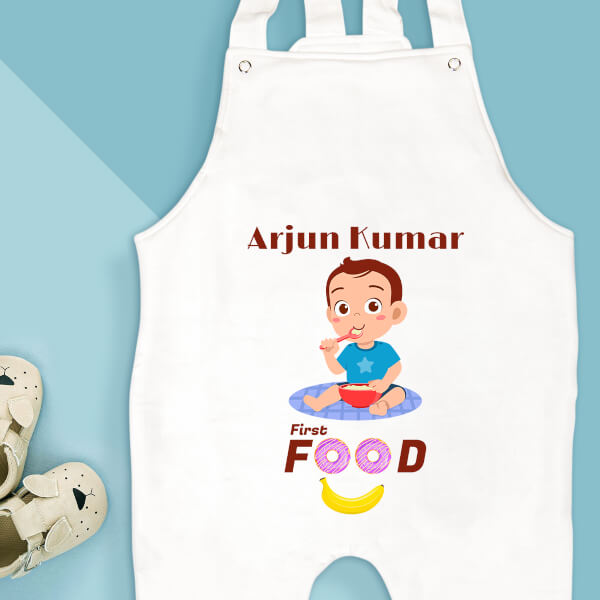 Custom First Food For The Baby Milestone Collection Dungaree Design