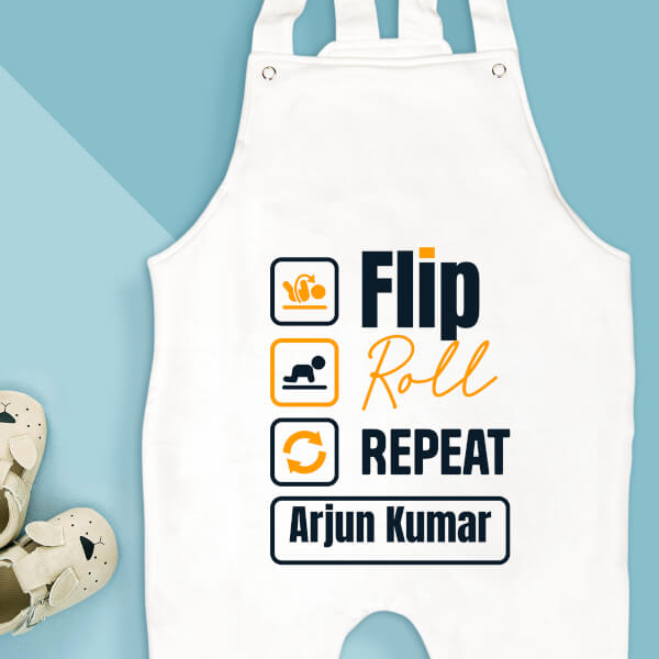 Custom Flip Roll Repeat Milestone Collection Dungaree Design