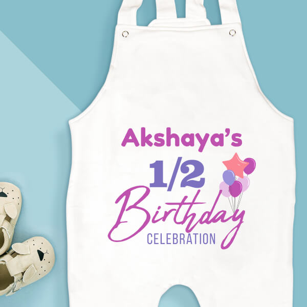 Custom Half Birthday Celebration Milestone Collection Dungaree Design