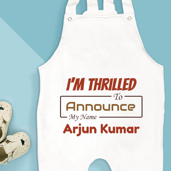 Custom I Am Thrilled to Announce My Name Milestone Collection Dungaree Design