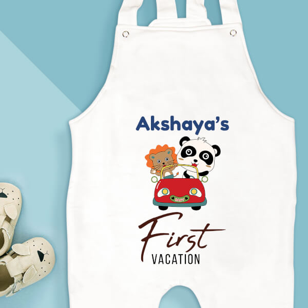 Custom First Vacation of The Baby Milestone Collection Dungaree Design