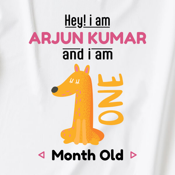 Custom Hey I Am 1 Month Old Baby Monthly Birthday Dungaree Design