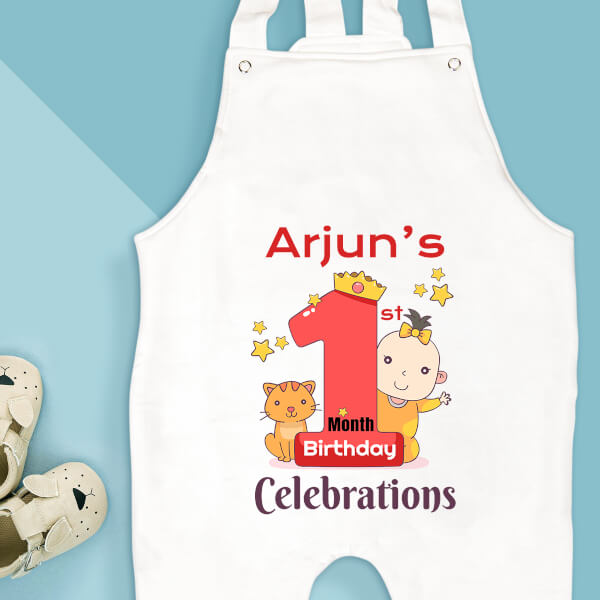 Custom 1st Month Birthday Celebrations Monthly Birthday Dungaree Design
