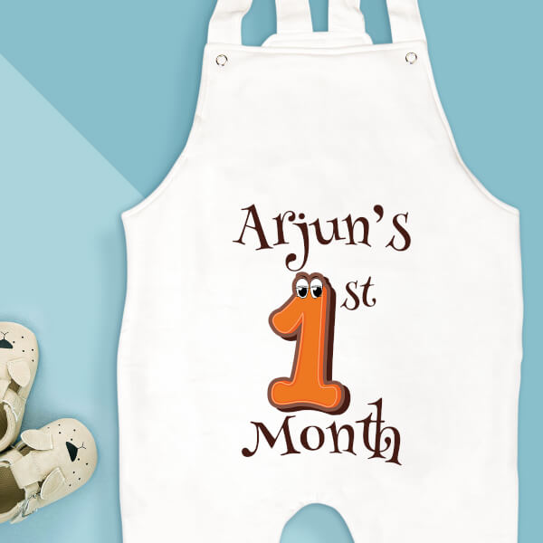 Custom 1st Month of The Baby with Joyful Eyes Monthly Birthday Dungaree Design