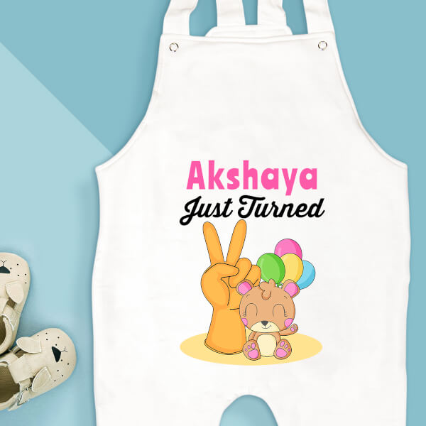 Custom Just Turned 2 Monthly Birthday Dungaree Design