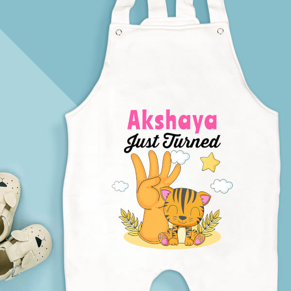 Custom Just Turned 4 Monthly Birthday Dungaree Design