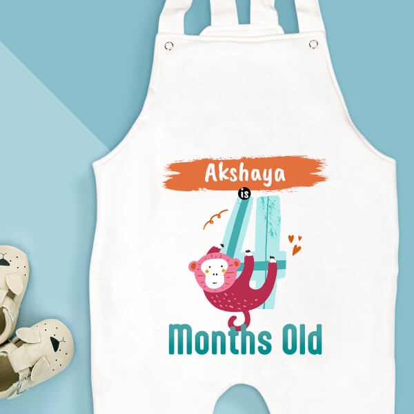 Custom Baby is 4 Months Old Monthly Birthday Dungaree Design