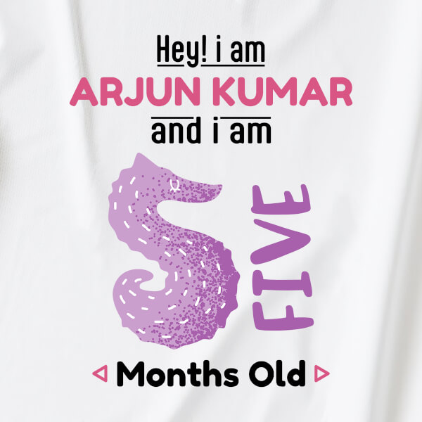 Custom Hey I Am 5 Months Old Baby Monthly Birthday Dungaree Design