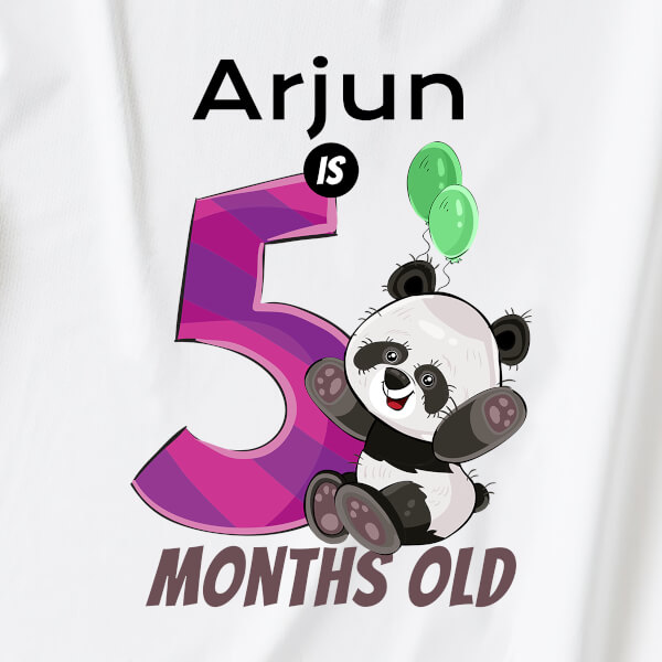 Custom Baby is 5 Months Old Cute Panda Monthly Birthday Dungaree Design