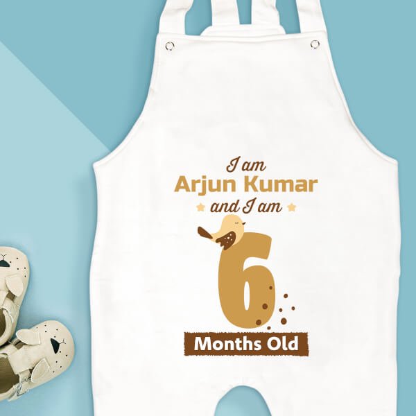 Custom I Am 6 Months Old Baby Monthly Birthday Dungaree Design