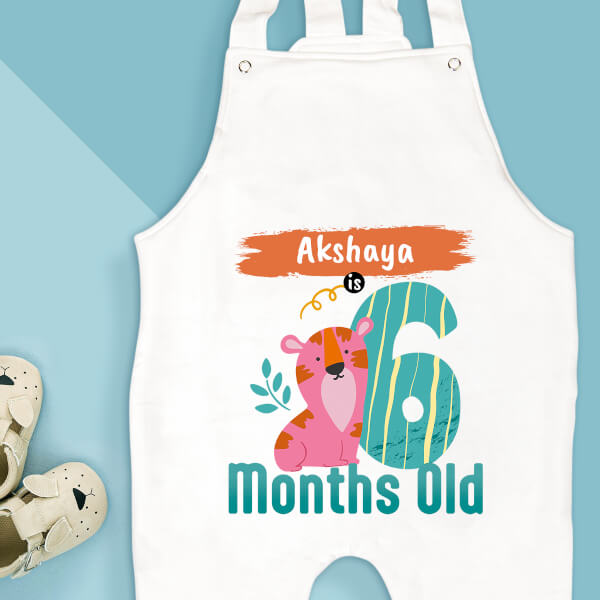 Custom Baby is 6 Months Old Monthly Birthday Dungaree Design