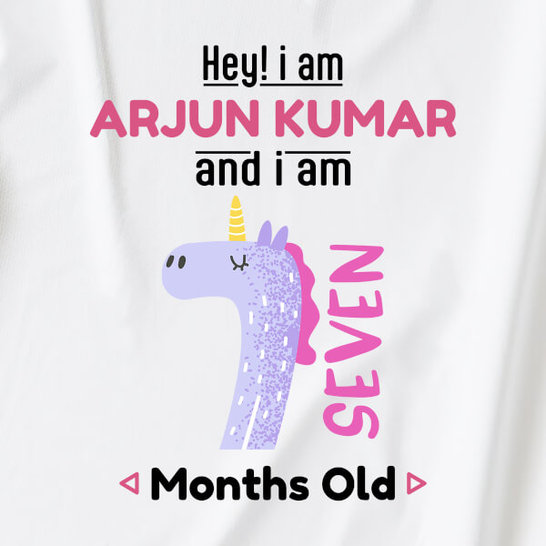 Custom Hey I Am 7 Months Old Baby Monthly Birthday Dungaree Design