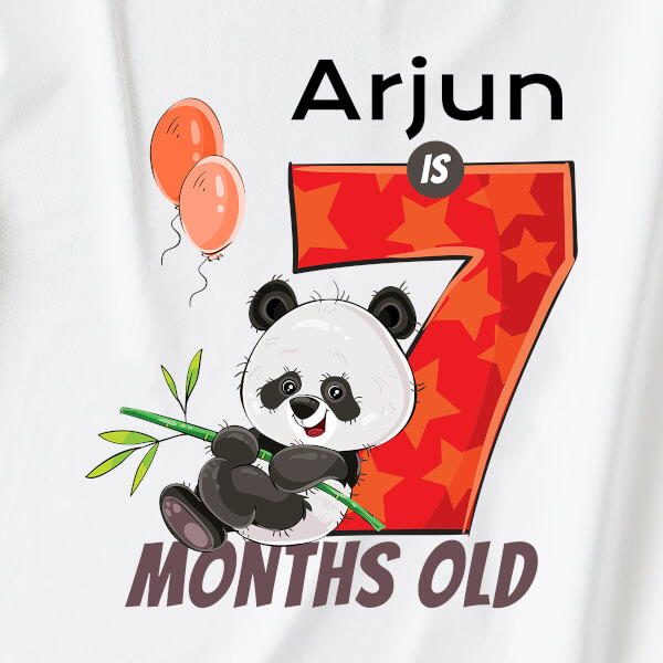 Custom Baby is 7 Months Old Cute Panda Monthly Birthday Dungaree Design