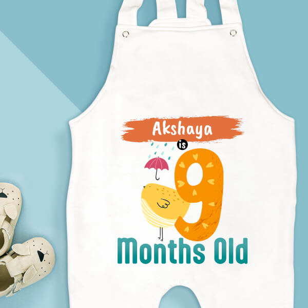 Custom Baby is 9 Months Old Monthly Birthday Dungaree Design