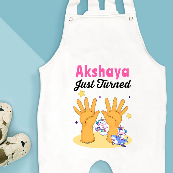Custom Just Turned 10 Monthly Birthday Dungaree Design