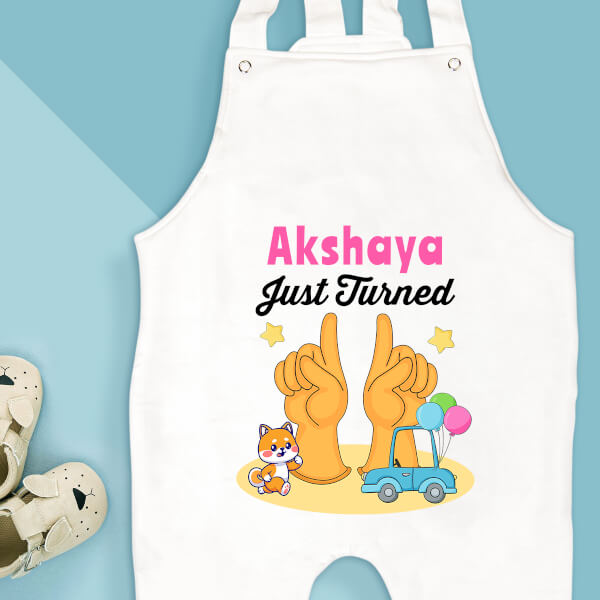 Custom Just Turned 11 Monthly Birthday Dungaree Design