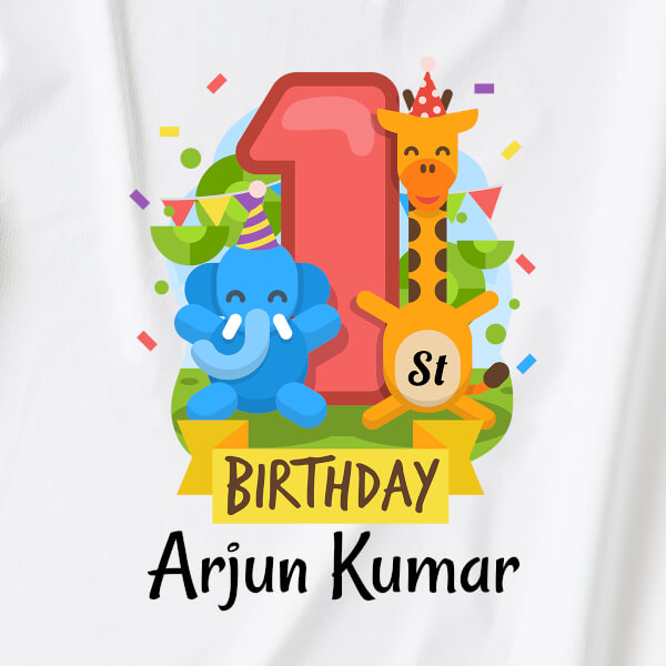 Custom 1st Birthday For The Baby with Cute Baby Giraffe and Baby Elephant Yearly Birthday Hoodie Design