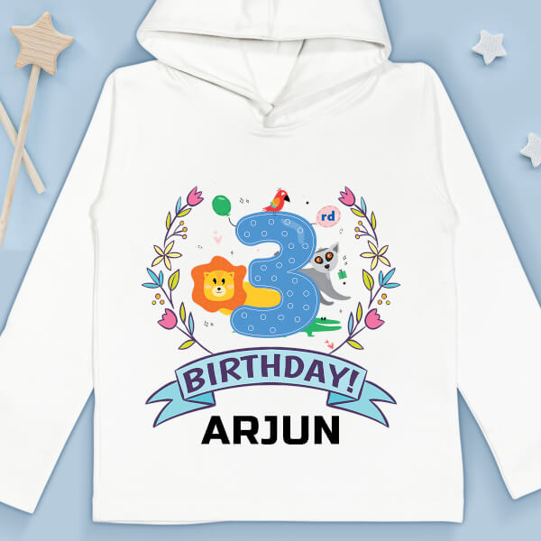 Custom 3rd Birthday of The Kid Wildlife Styled Yearly Birthday Hoodie Design