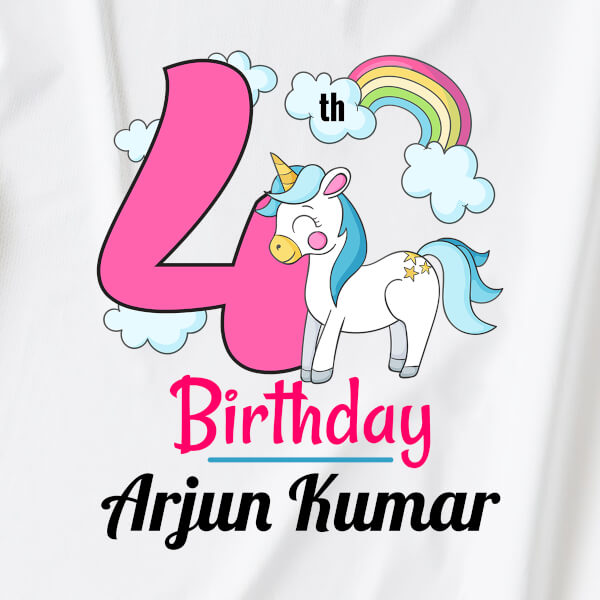 Custom 4th Birthday of The Kid with Unicorn and Rainbow Yearly Birthday Hoodie Design