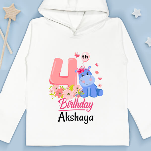 Custom 4th Birthday of The Kid with Baby Unicorn and Flowers Yearly Birthday Hoodie Design