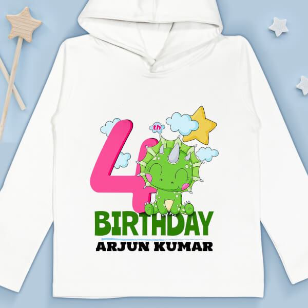 Custom 4th Birthday of The Kid with Cute Dinosaur Yearly Birthday Hoodie Design