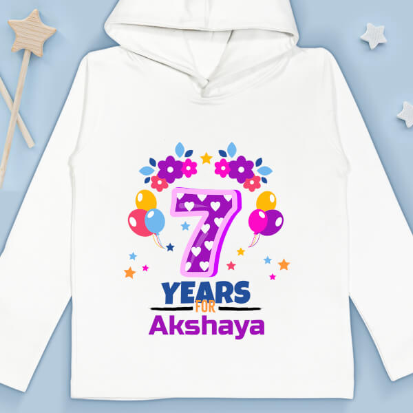 Custom 7 Years For The Kid with Flowers and Balloons Yearly Birthday Hoodie Design