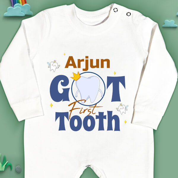 Custom Baby Got First Tooth Milestone Collection Jumpsuit Design