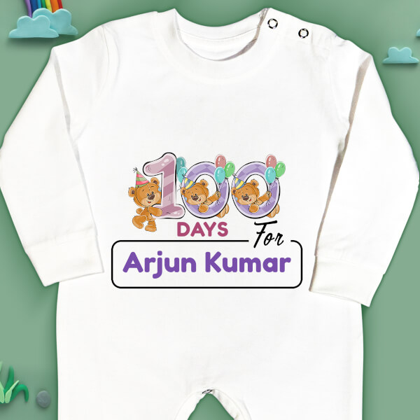 Custom 100 Days For The Baby Cute Teddy Bears Milestone Collection Jumpsuit Design