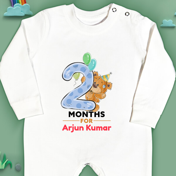 Custom 2 Months For The Baby Cute Teddy Bear Monthly Birthday Jumpsuit Design