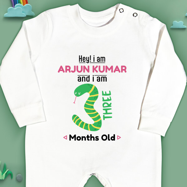 Custom Hey I Am 3 Months Old Baby Monthly Birthday Jumpsuit Design