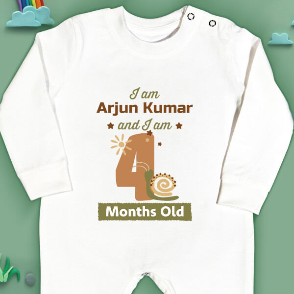 Custom I Am 4 Months Old Baby Monthly Birthday Jumpsuit Design