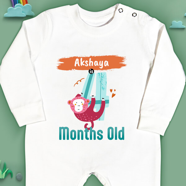 Custom Baby is 4 Months Old Monthly Birthday Jumpsuit Design
