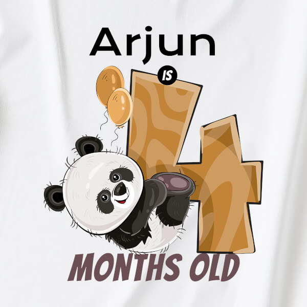 Custom Baby is 4 Months Old Cute Panda Monthly Birthday Jumpsuit Design