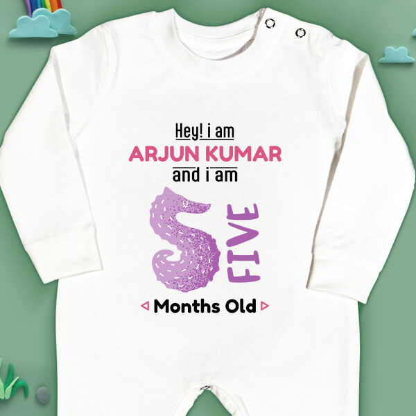 Custom Hey I Am 5 Months Old Baby Monthly Birthday Jumpsuit Design