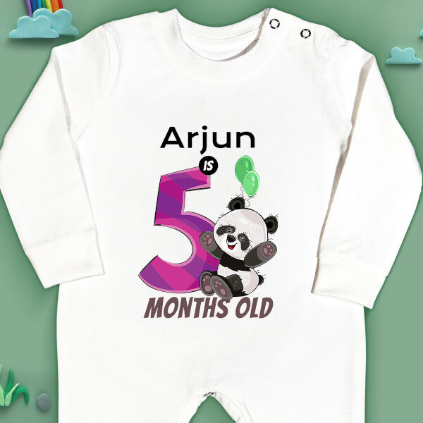 Custom Baby is 5 Months Old Cute Panda Monthly Birthday Jumpsuit Design
