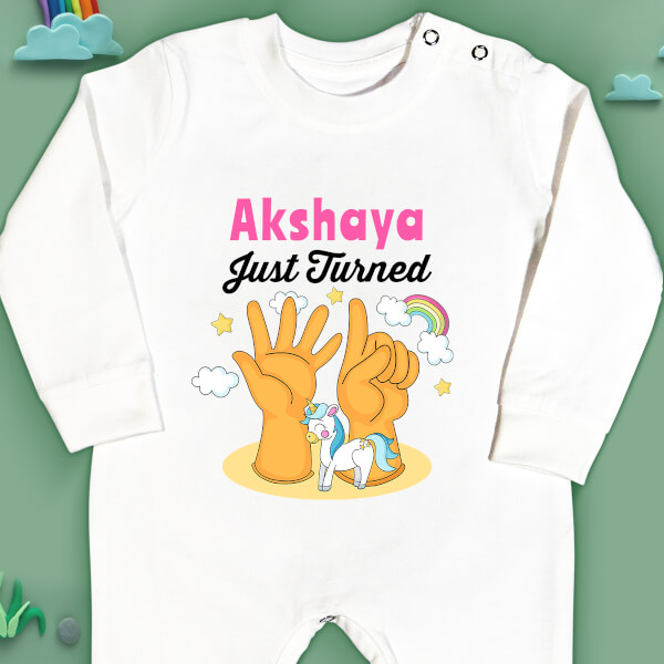 Custom Just Turned 6 Monthly Birthday Jumpsuit Design