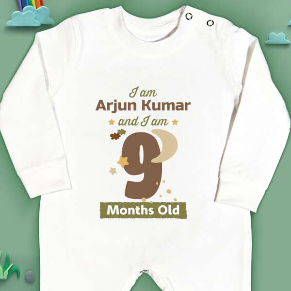 Custom I Am 9 Months Old Baby Monthly Birthday Jumpsuit Design
