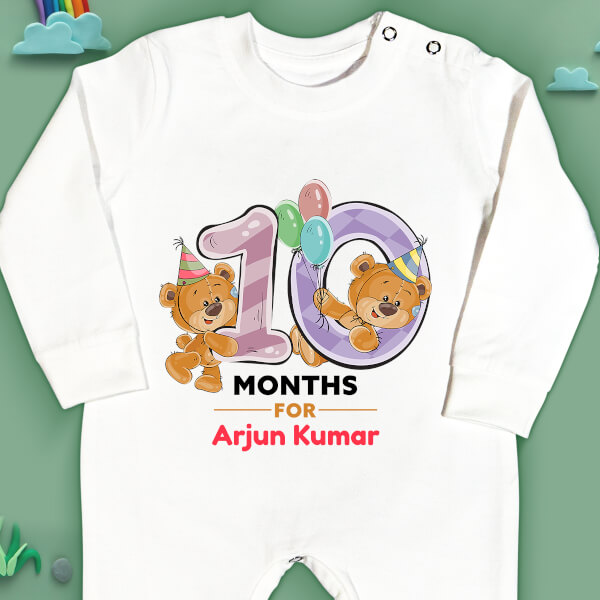 Custom 10 Months For The Baby Cute Teddy Bear Monthly Birthday Jumpsuit Design