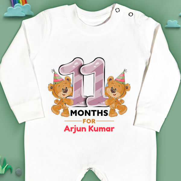Custom 11 Months For The Baby Cute Teddy Bear Monthly Birthday Jumpsuit Design